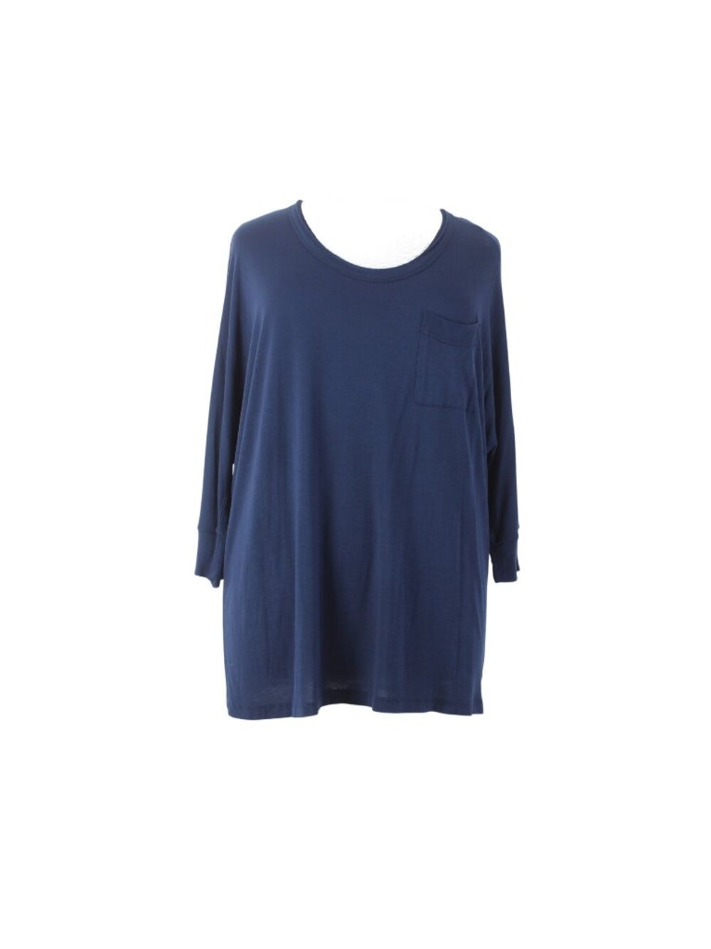 Cynthia Rowley Top Sz 2X Navy Blue Round Neck 3/4 Sleeve 100% Rayon Top